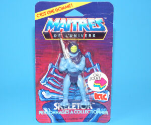MOTU HE-MAN MASTERS OF THE UNIVERSE GOMME COLLECTIBLE ERASER SKELETOR MOC MOSC EURO CARD 1984 TAC FRANCE MATTEL READ