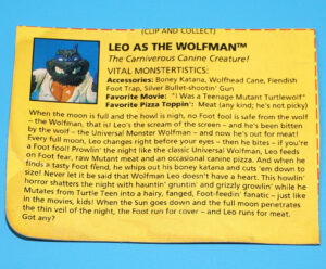 TMNT TEENAGE MUTANT NINJA TURTLES FILE CARD FILECARD UNIVERSAL MONSTERS LEO AS THE WOLFMAN 1993 PLAYMATES