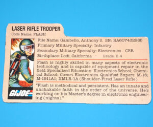 1982 GI JOE FLASH v1 FILE CARD FILECARD US USA HASBRO