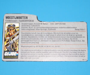 1985 GI JOE DUSTY v1 FILE CARD FILECARD NL DUTCH HASBRO