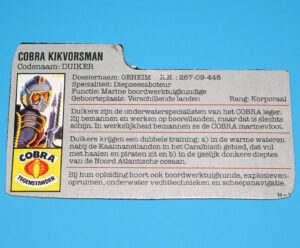 1985 GI JOE EELS v1 FILE CARD FILECARD NL DUTCH HASBRO