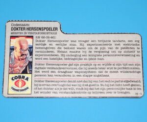 1986 GI JOE DR MINDBENDER v1 FILE CARD FILECARD NL DUTCH HASBRO