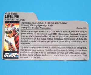 1986 GI JOE LIFELINE v1 FILE CARD FILECARD US USA HASBRO