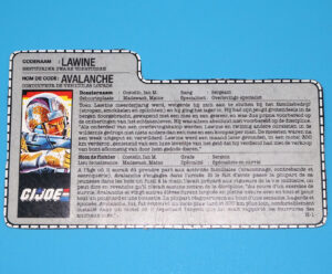 1987 GI JOE BF2000 AVALANCHE v1 FILE CARD FILECARD NL FR BENELUX HASBRO