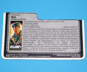 1987 GI JOE FALCON v1 FILE CARD FILECARD NL DUTCH HASBRO