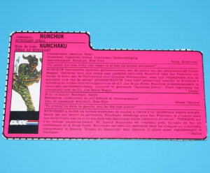 1992 GI JOE NINJA FORCE NUNCHUK v1 FILE CARD FILECARD NL FR BENELUX HASBRO