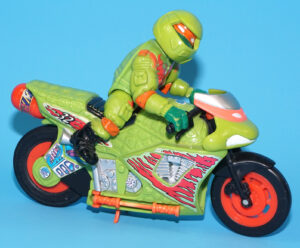 TMNT TEENAGE MUTANT NINJA TURTLES BODACIOUS ROAD RACIN’ MIKE & KOWABUNGA BIKE 100% COMPLETE 1994 PLAYMATES WORKS!