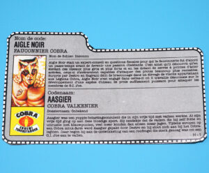 1987 GI JOE RAPTOR v1 FILE CARD FILECARD NL FR BENELUX HASBRO