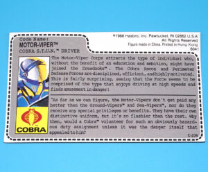 1986 GI JOE MOTOR VIPER v1 UNCUT FILE CARD FILECARD RED BACK MAIL AWAY US USA HASBRO