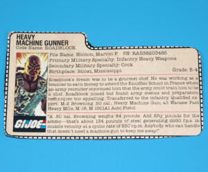 1984 GI JOE ROADBLOCK v1 FILE CARD FILECARD US USA HASBRO