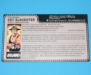 1985 GI JOE SGT SLAUGHTER v1 MAIL IN UNCUT FILE CARD FILECARD RED BACK HASBRO