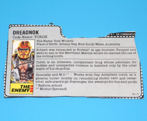 1985 GI JOE TORCH v1 FILE CARD FILECARD USA HASBRO