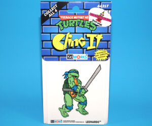 TMNT TEENAGE MUTANT NINJA TURTLES CLING IT WINDOW STICKER LEONARDO MOC MOSC EURO HERO CARD 1990 KIDWORKS