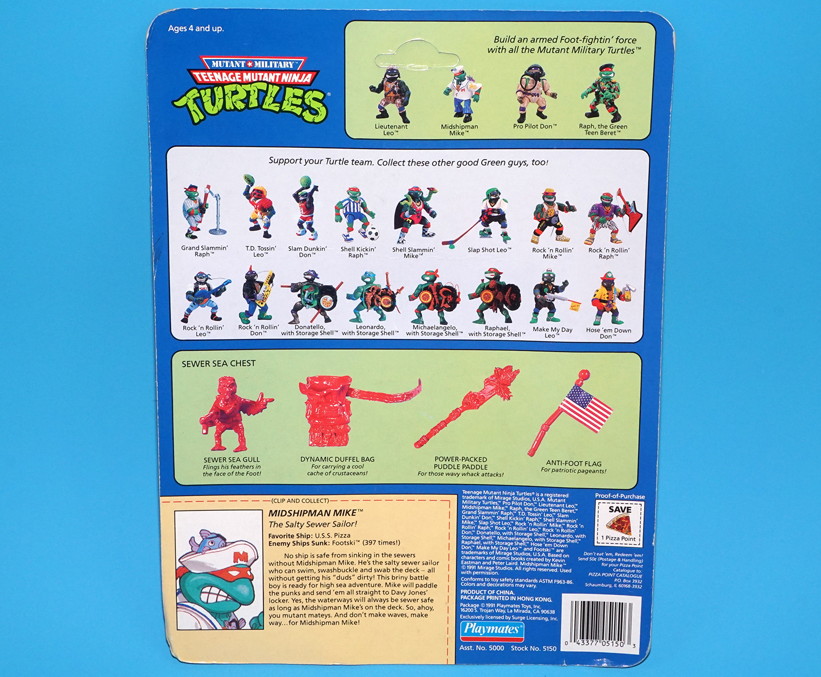 TMNT TEENAGE MUTANT NINJA TURTLES MUTANT MILITARY MIDSHIPMAN MIKE MOC US CARD 1992 PLAYMATES READ - Image 7