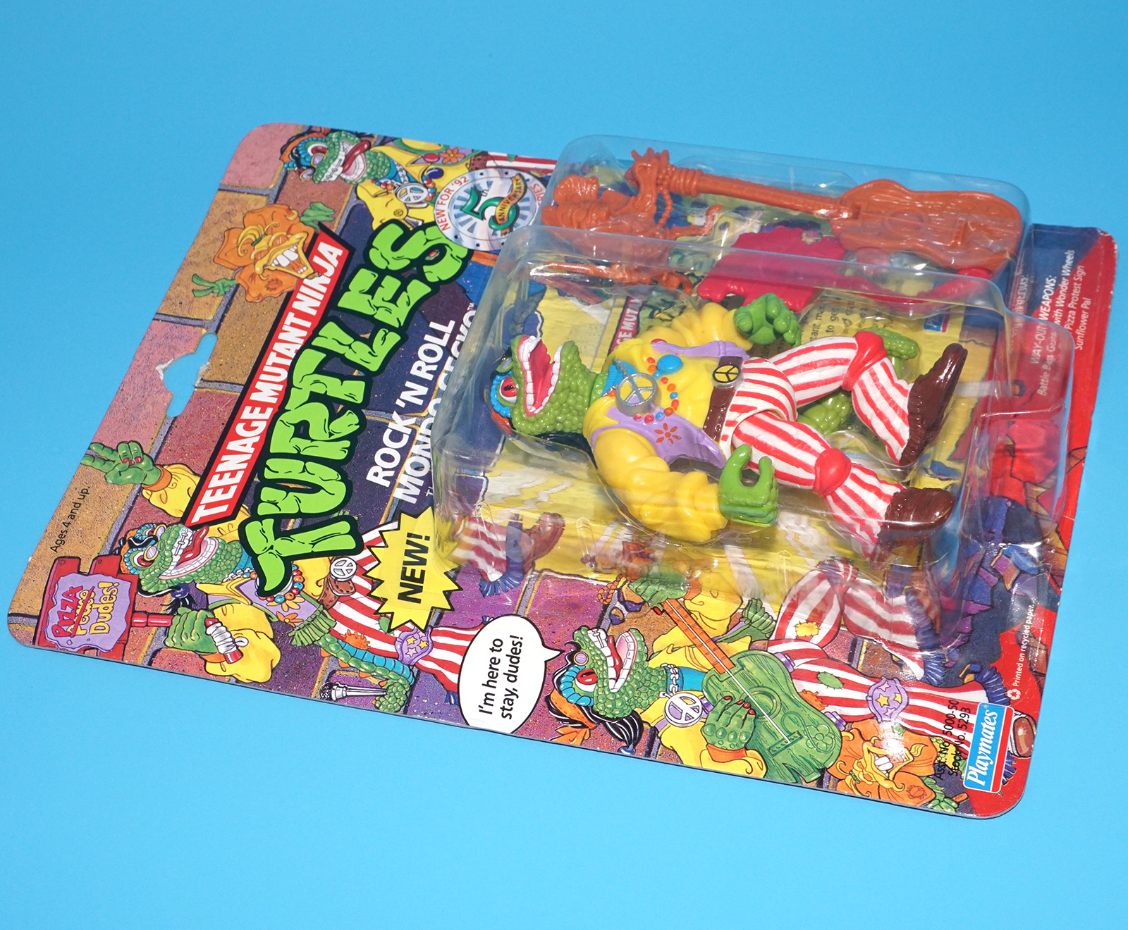 TMNT TEENAGE MUTANT NINJA TURTLES ROCK 'N ROLL MONDO GECKO MOC MOSC SEALED US CARD 1992 PLAYMATES - Image 3