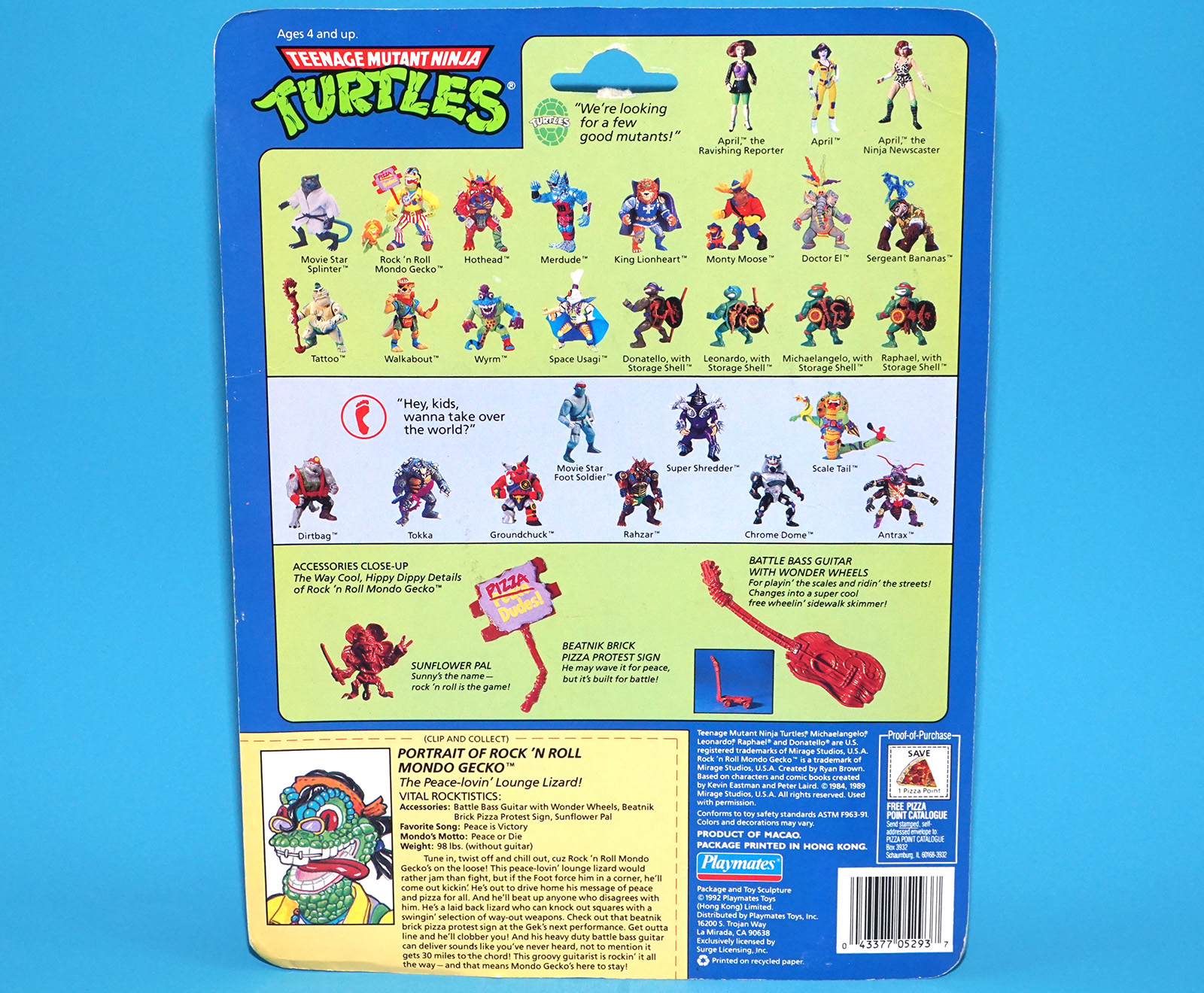 TMNT TEENAGE MUTANT NINJA TURTLES ROCK 'N ROLL MONDO GECKO MOC MOSC SEALED US CARD 1992 PLAYMATES - Image 9