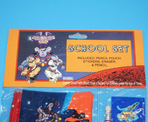 BIKER MICE FROM MARS SCHOOL SET PENCIL POUCH STICKERS ERASER MOC MOSC SEALED PACK 1993 IMPACT INTERNATIONAL INC.