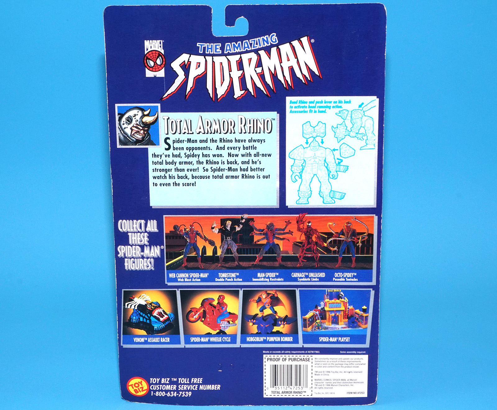 MARVEL THE AMAZING SPIDER-MAN TOTAL ARMOR RHINO MOC MOSC US CARD 1996 TOY BIZ - Image 8