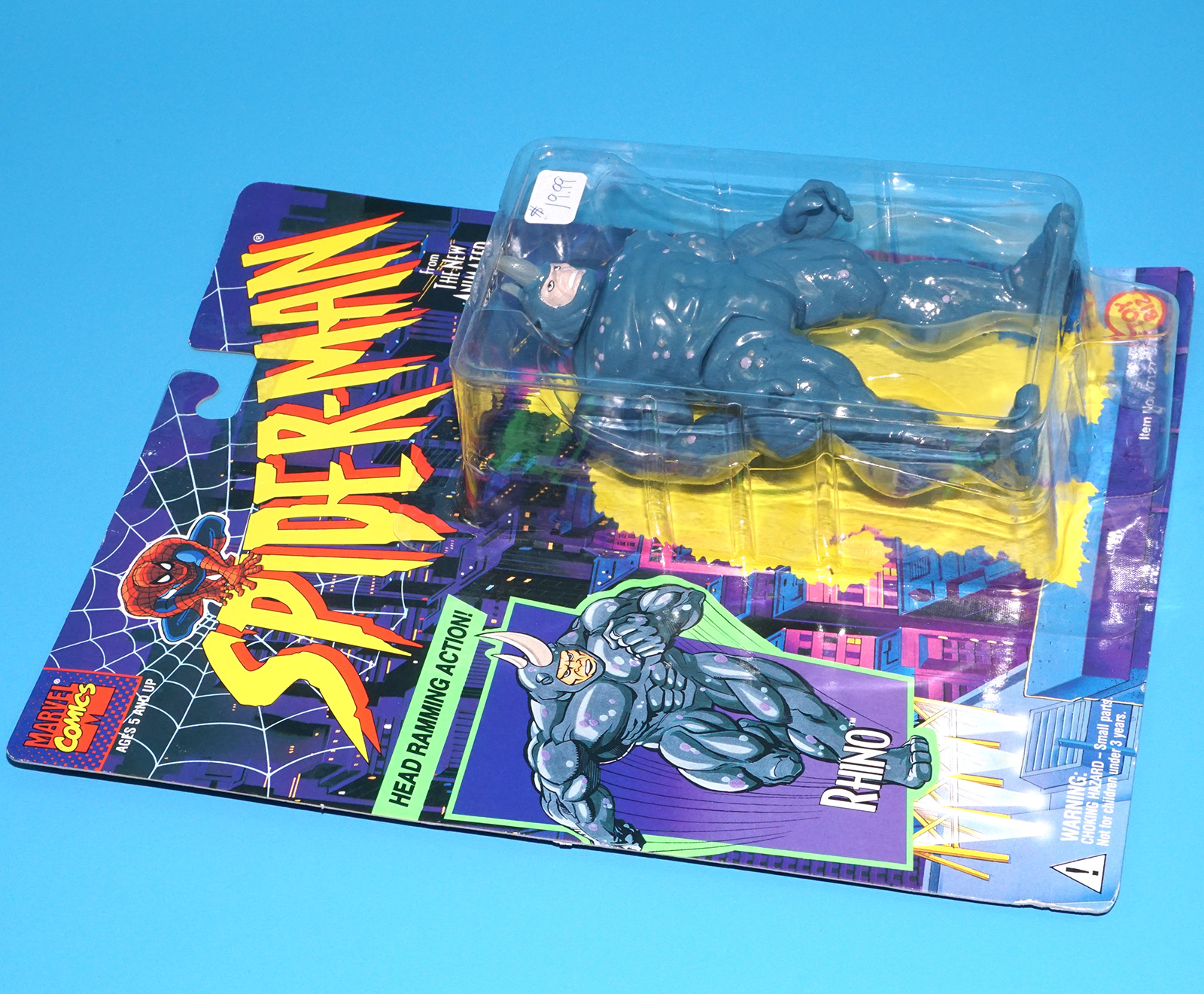 MARVEL SPIDER-MAN ANIMATED SERIES RHINO MOC MOSC US CARD 1995 TOY BIZ - Image 3
