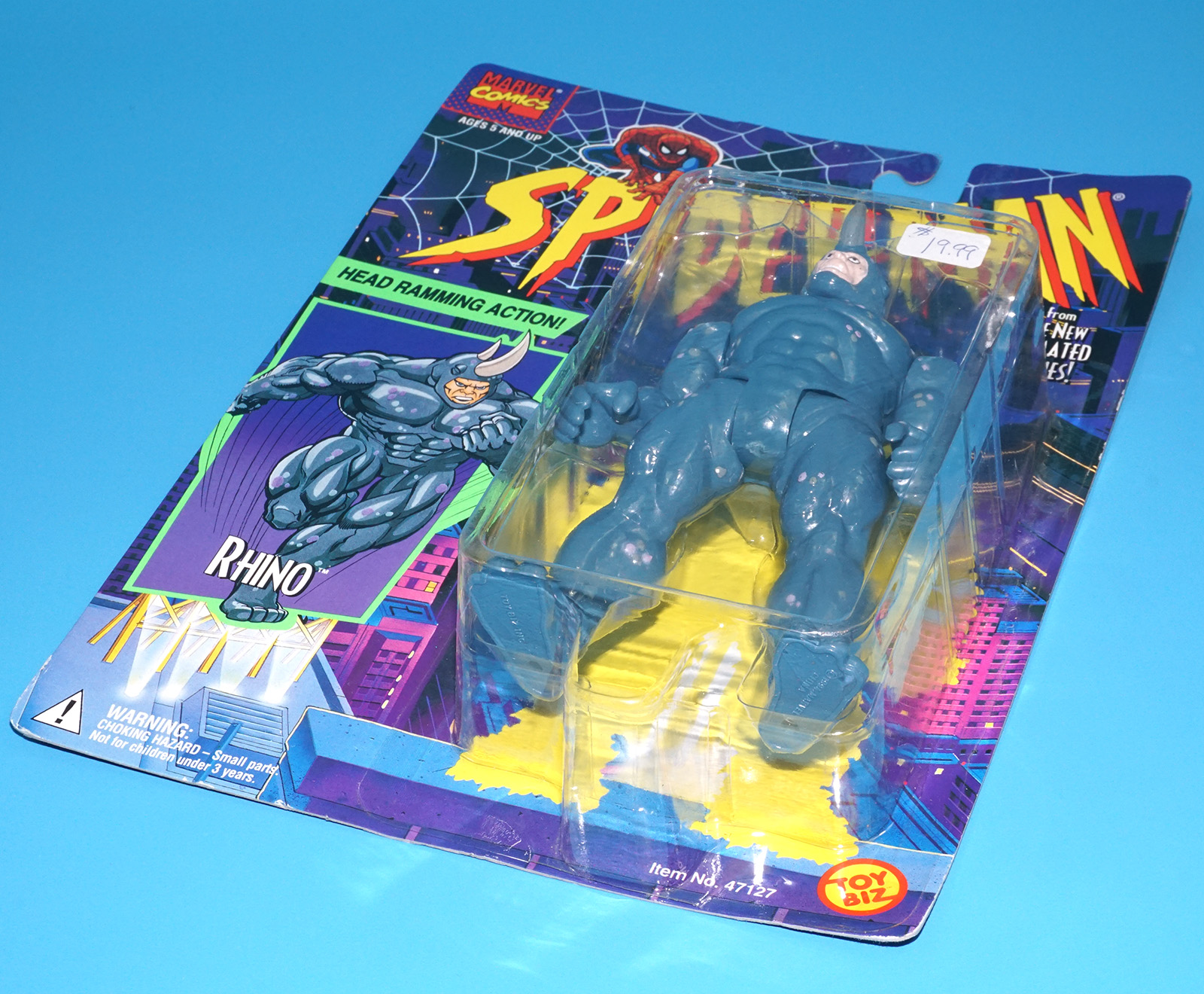 MARVEL SPIDER-MAN ANIMATED SERIES RHINO MOC MOSC US CARD 1995 TOY BIZ - Image 7