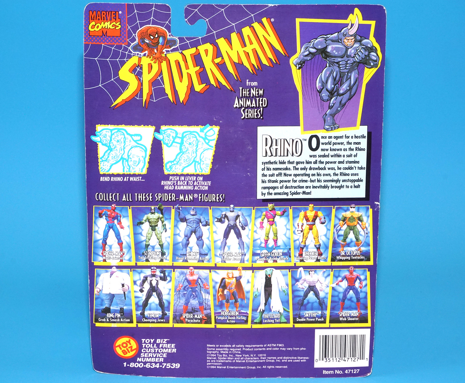 MARVEL SPIDER-MAN ANIMATED SERIES RHINO MOC MOSC US CARD 1995 TOY BIZ - Image 8