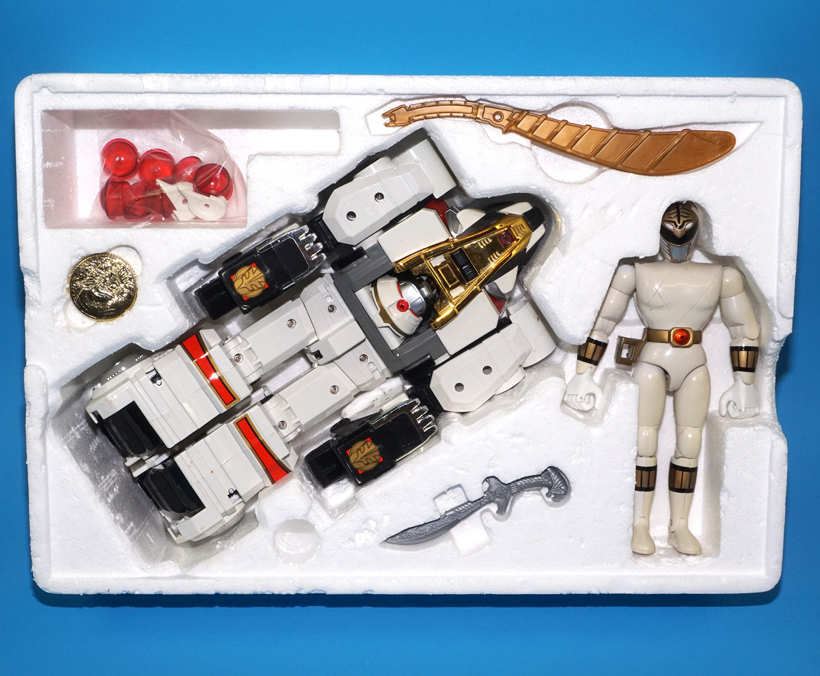 MMPR POWER RANGERS WHITE RANGER & TIGERZORD BOXED EURO BOX 1995 BANDAI WORKS! - Image 8