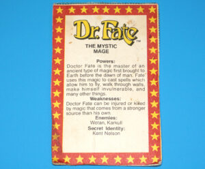 SUPER POWERS COLLECTION CUT BIO FILE CARD DR. FATE 1984 KENNER