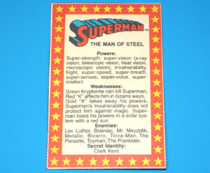 SUPER POWERS COLLECTION CUT BIO FILE CARD SUPERMAN 1983 KENNER