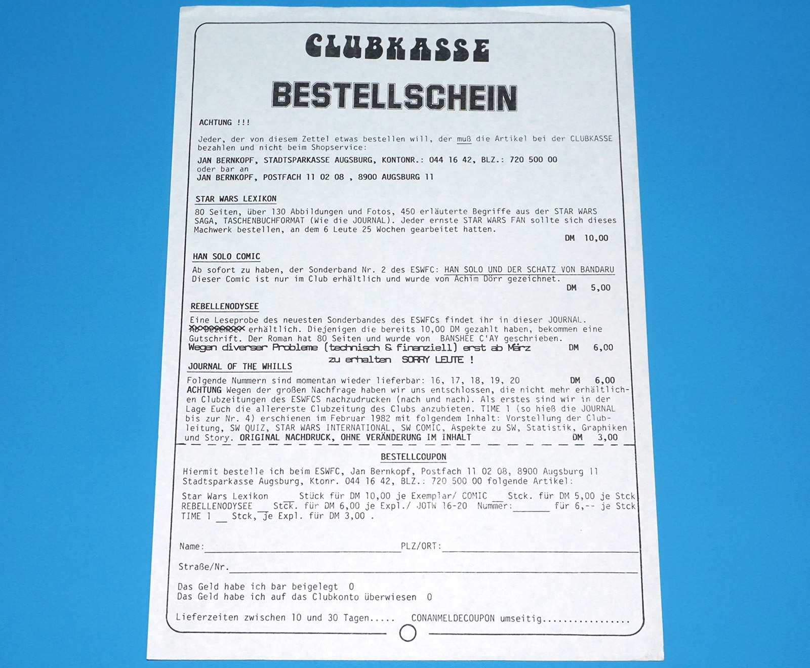 STAR WARS JOURNAL OF THE HILLS GERMAN EUROPEAN FAN CLUB MAGAZINE #21 JANUARY 1986 + ORDER FORM - Image 4