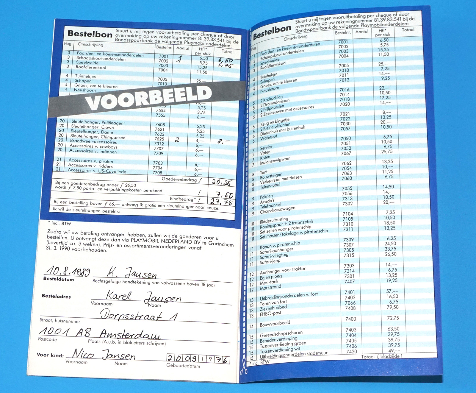 PLAYMOBIL TOY CATALOG 1989 SUPPLEMENT SERVICE KATALOG ORDER FORM DUTCH - Image 6