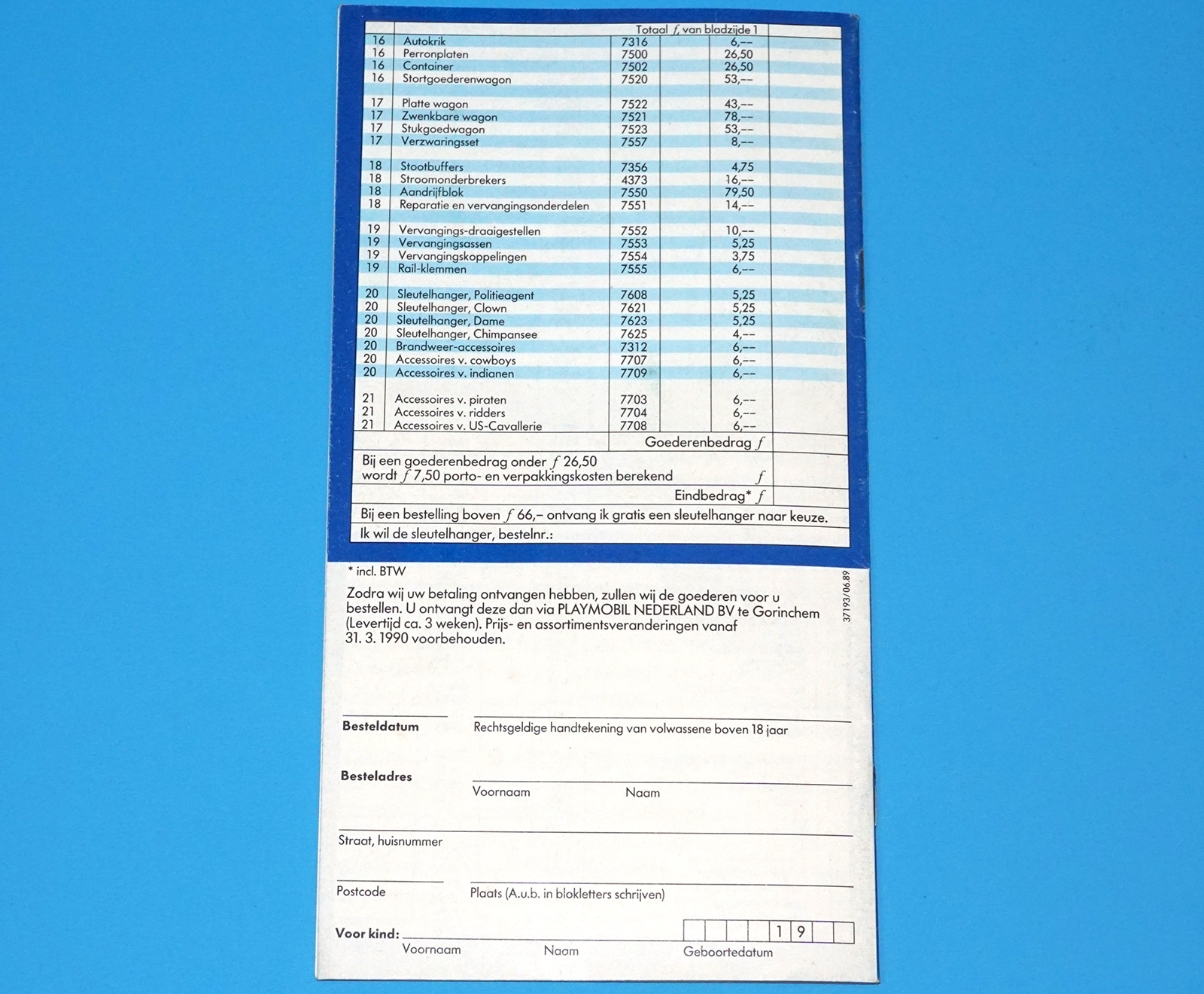 PLAYMOBIL TOY CATALOG 1989 SUPPLEMENT SERVICE KATALOG ORDER FORM DUTCH - Image 7