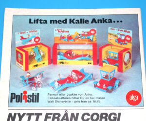 CORGI TOYS MAGAZINE ADVERT 1974 SCANDITOY SWEDEN KALLE ANKA POLISTIL DISNEY CARS