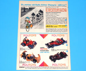 POLITOYS MAGAZINE ADVERT 1972 DISNEY CAR MODELS SCANDITOY KALLE ANKE SWEDEN