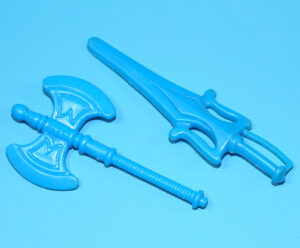 MOTU HE-MAN MASTERS OF THE UNIVERSE ORIGINAL SPARE PART WEAPONS PAK HE-MAN AXE & SWORD 1984 MATTEL