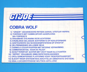 1987 GI JOE COBRA WOLF SPARE BLUEPRINT INSTRUCTIONS NL FR BENELUX HASBRO