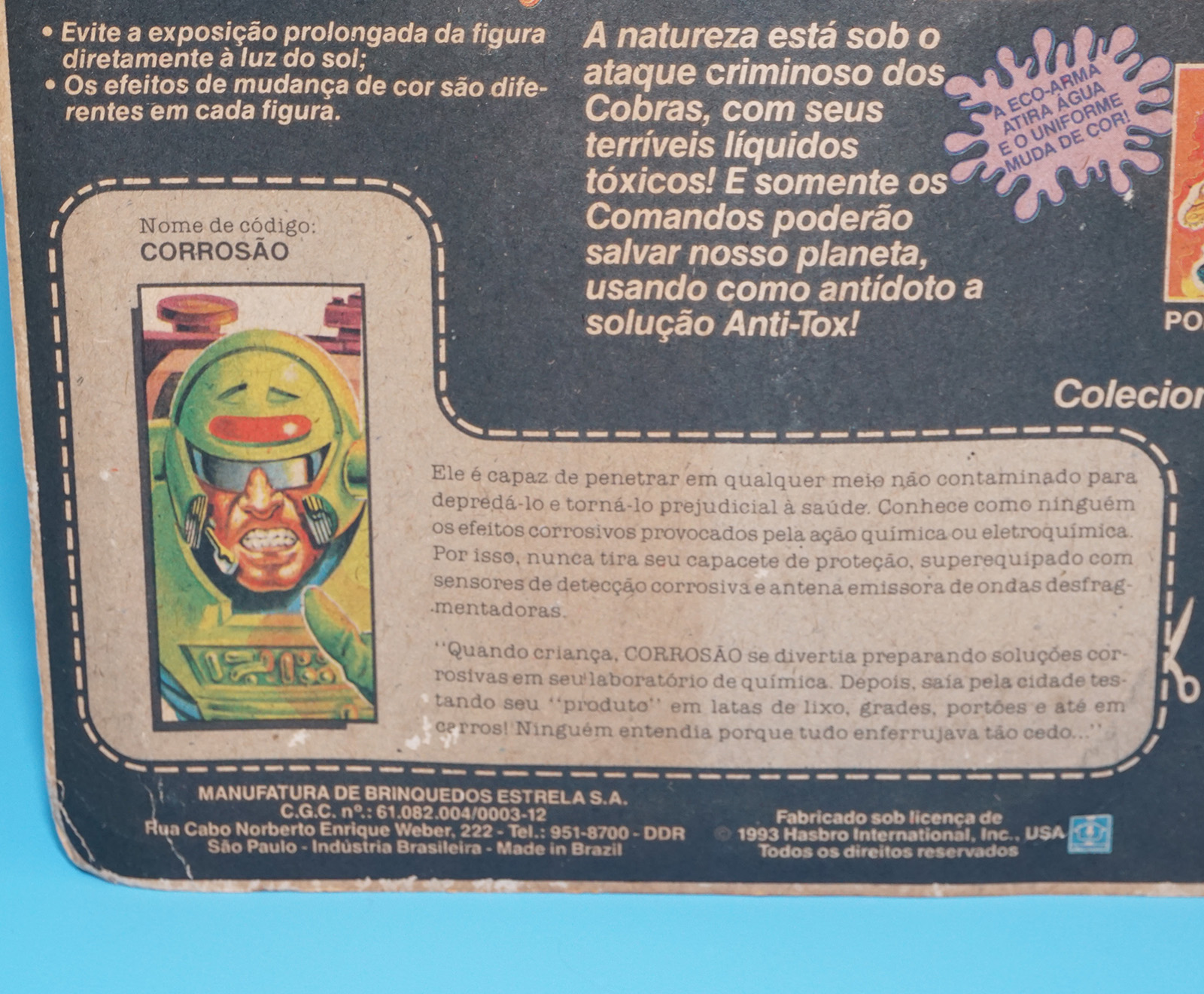 1993 GI JOE COMANDOS EM ACAO FORCA ECO CORROSAO DEE-JAY FULL CARDBACK UNCUT FILE CARD ESTRELA BRAZIL - Image 3