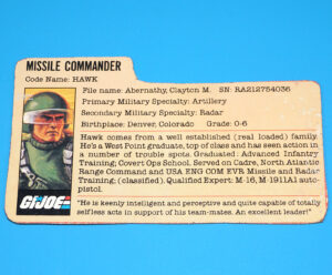 1982 GI JOE HAWK v1 STRAIGHT ARMS FILE CARD FILECARD HASBRO
