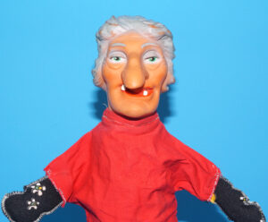PUNCH & JUDY VINTAGE HAND PUPPET WITCH 1970s GERMANY RUBBER SOFT VINYL HEAD
