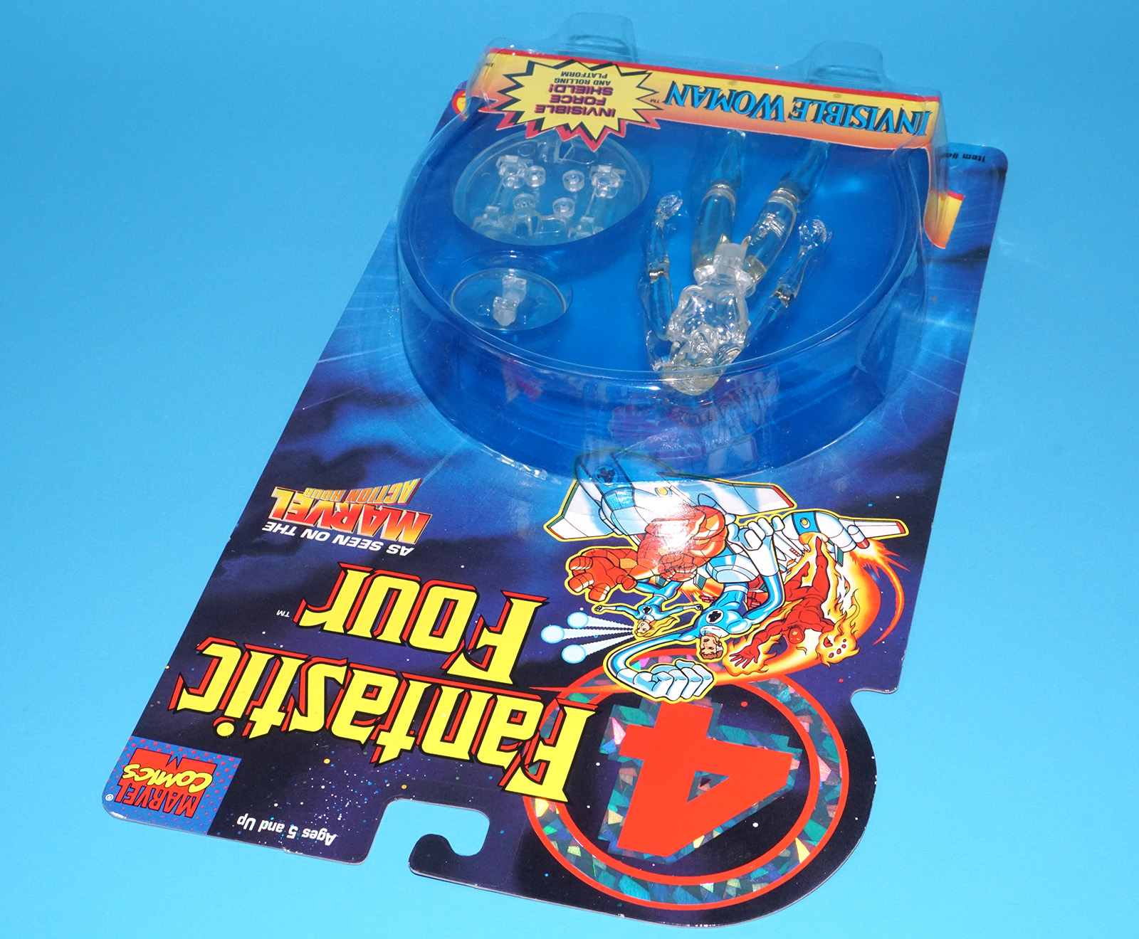 MARVEL COMICS SUPER HEROES FANTASTIC FOUR INVISIBLE WOMAN FORCE SHIELD MOC MOSC 1995 TOY BIZ - Image 4