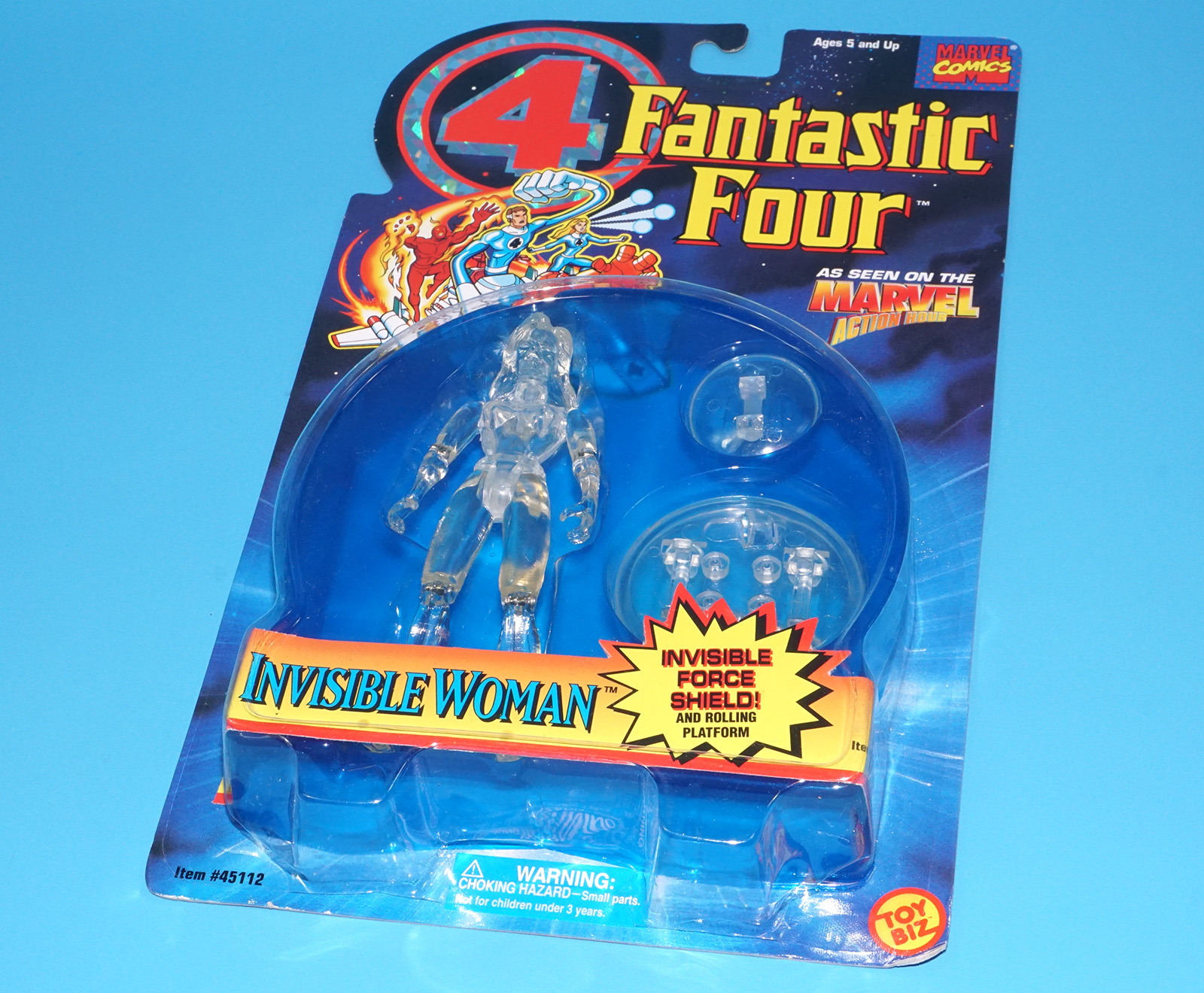 MARVEL COMICS SUPER HEROES FANTASTIC FOUR INVISIBLE WOMAN FORCE SHIELD MOC MOSC 1995 TOY BIZ - Image 6