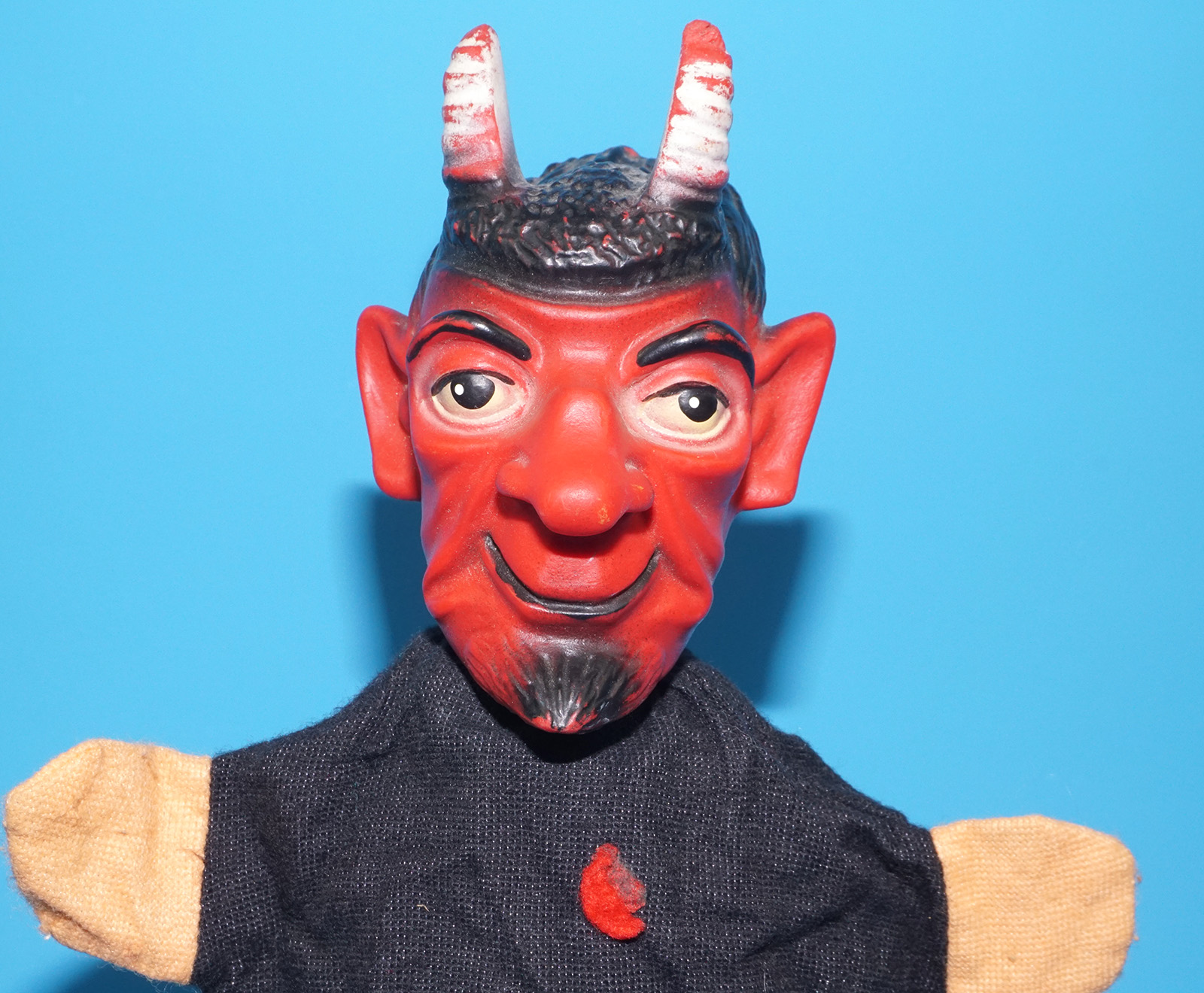 PUNCH & JUDY VINTAGE HAND PUPPET DEMON DEVIL SATAN 1970s GERMANY RUBBER SOFT VINYL HEAD - Image 7