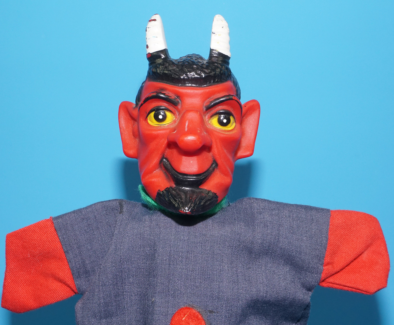 PUNCH & JUDY VINTAGE HAND PUPPET DEMON DEVIL SATAN 1970s GERMANY RUBBER SOFT VINYL HEAD