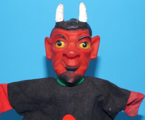 PUNCH & JUDY VINTAGE HAND PUPPET DEMON DEVIL SATAN 1970s GERMANY RUBBER SOFT VINYL HEAD