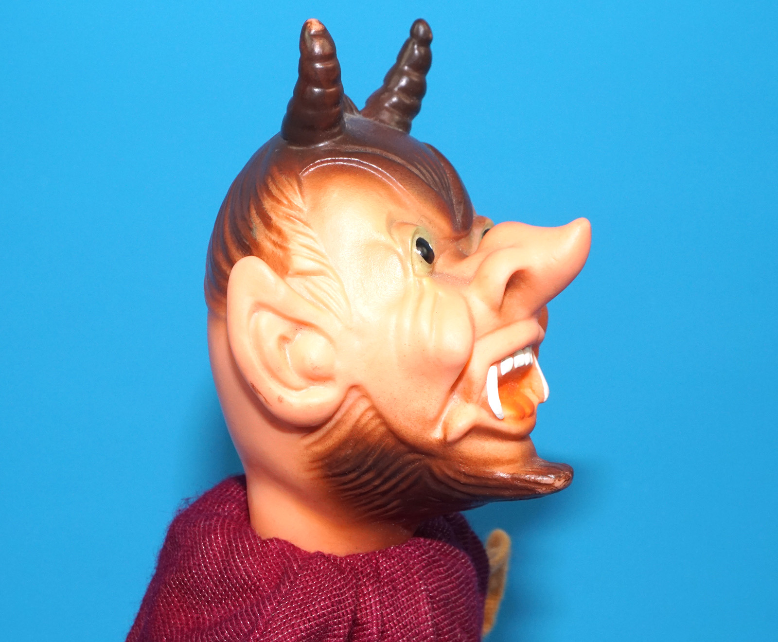 PUNCH & JUDY VINTAGE HAND PUPPET DEMON DEVIL SATAN 1970s GERMANY RUBBER SOFT VINYL HEAD - Image 4