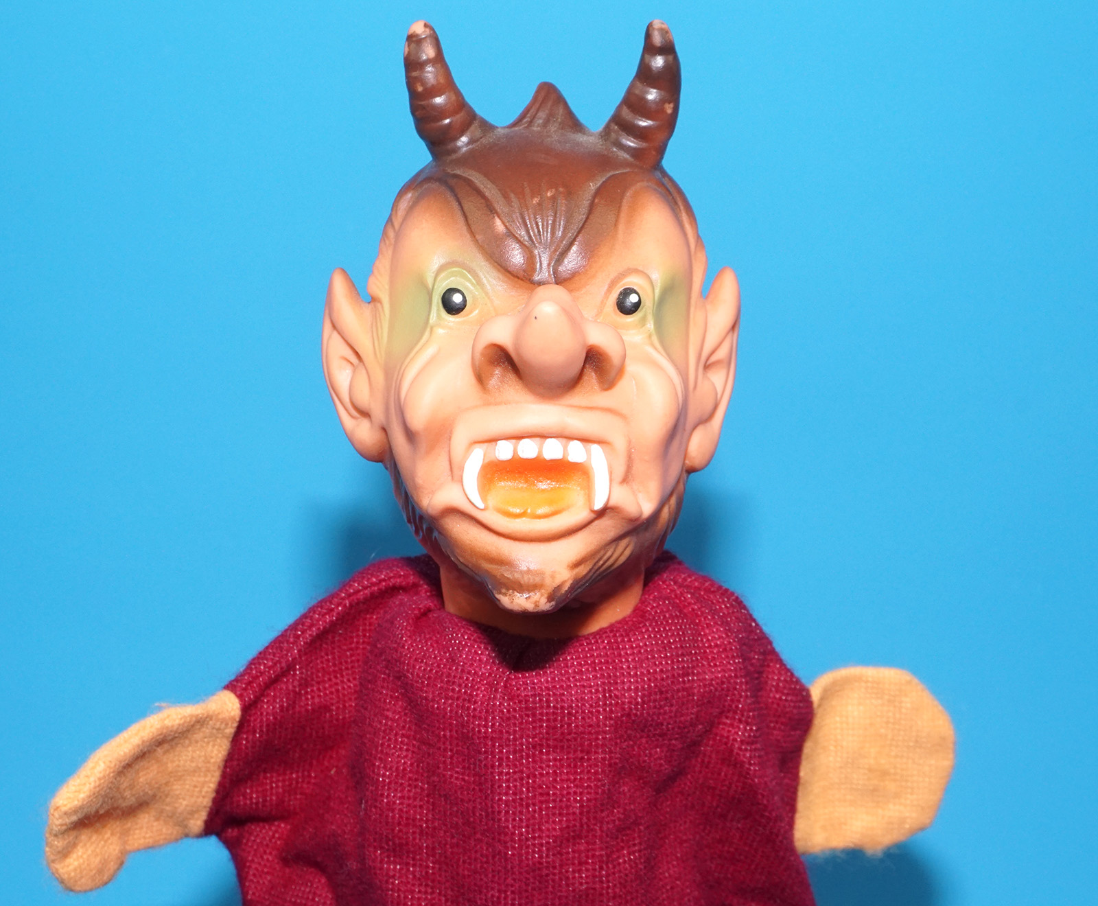 PUNCH & JUDY VINTAGE HAND PUPPET DEMON DEVIL SATAN 1970s GERMANY RUBBER SOFT VINYL HEAD
