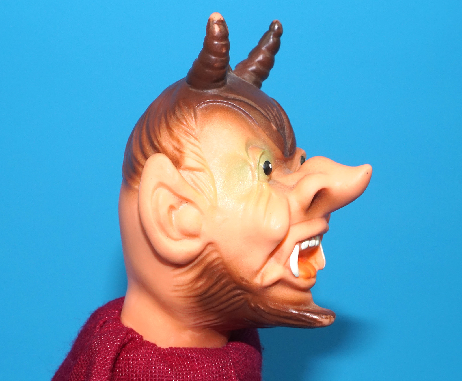 PUNCH & JUDY VINTAGE HAND PUPPET DEMON DEVIL SATAN 1970s GERMANY RUBBER SOFT VINYL HEAD - Image 4