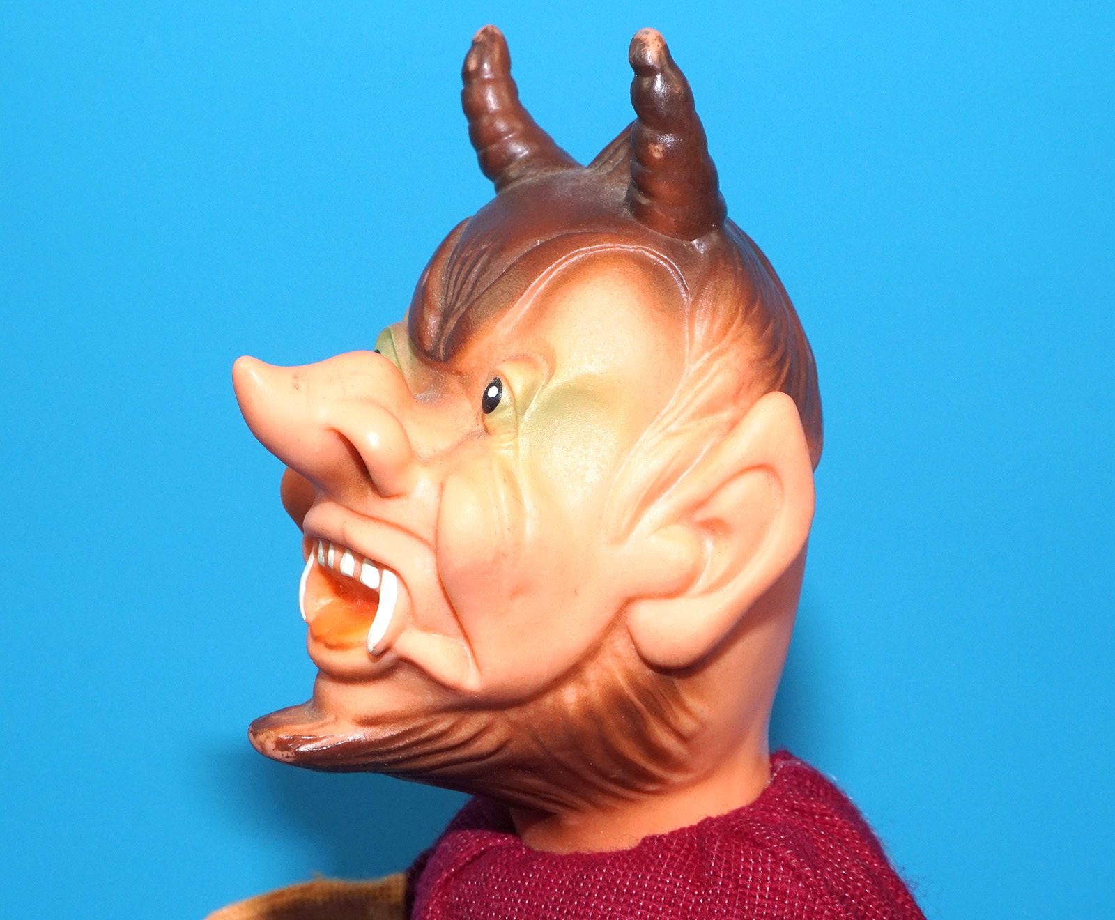 PUNCH & JUDY VINTAGE HAND PUPPET DEMON DEVIL SATAN 1970s GERMANY RUBBER SOFT VINYL HEAD - Image 5