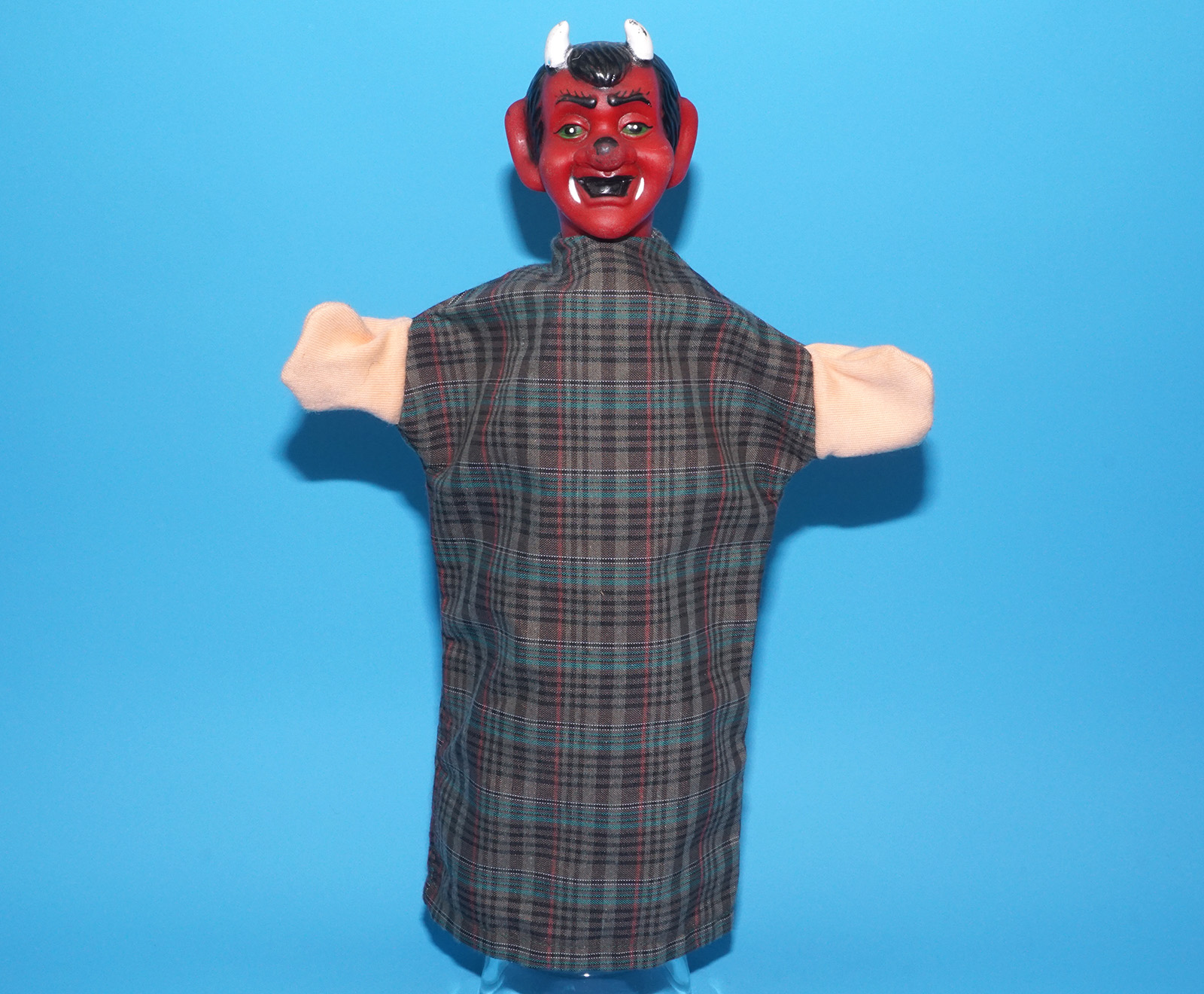 PUNCH & JUDY VINTAGE HAND PUPPET DEMON DEVIL SATAN 1970s GERMANY RUBBER SOFT VINYL HEAD - Image 3