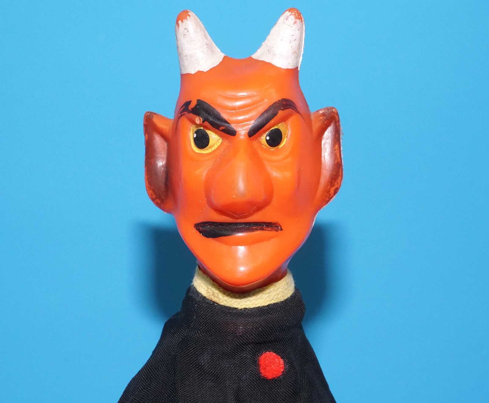 PUNCH & JUDY VINTAGE HAND PUPPET DEMON DEVIL SATAN 1970s GERMANY RUBBER SOFT VINYL HEAD