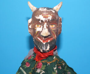 PUNCH & JUDY ANTIQUE HAND PUPPET DEMON DEVIL SATAN 1900s GERMANY SWISS WOOD PLASTER HEAD